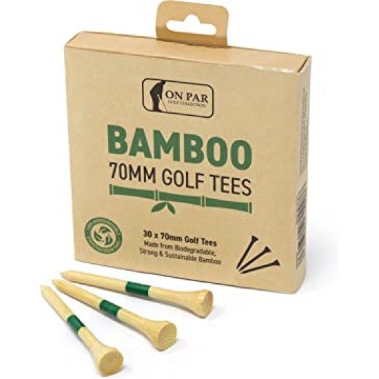 On Par Professional Bamboo Golf Tees 70mm, 30 pieces, Strong, Durable, Sustainable and Biodegradable