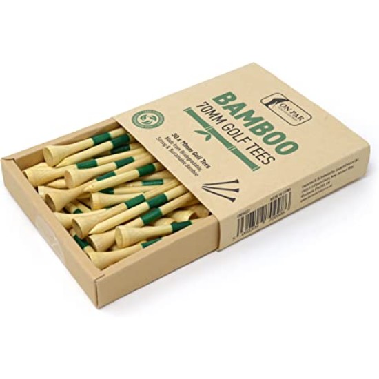 On Par Professional Bamboo Golf Tees 70mm, 30 pieces, Strong, Durable, Sustainable and Biodegradable
