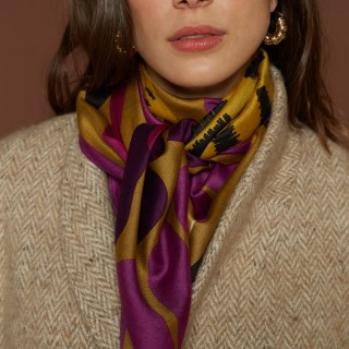 INOUI silk and modal square scarf - folk - golden brown